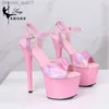 Chaussures habillées Chaussures d'été pour femmes à talons hauts sexy 17CM / 7 pouces sandales à plateforme Pole dance fétichisme sexe décapants couleurs laser de luxe Z230804