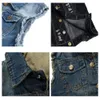 Chalecos de hombre FALIZA Chalecos de mezclilla para hombre Chaqueta de jeans sin mangas rasgada Chalecos de hombre Chaleco de algodón Tanque West Cowboy Hip Hop Streetwear MDJ07 230803