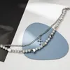 Chains Cross Pendant Double Layer Stitching Metal Clavicle Chain Hip Hop Necklace Reflective Pearl Korean Style Jewelry