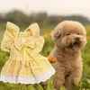 Vêtements pour chiens 1 ensemble robe de princesse pour animaux de compagnie dentelle Patchwork manches à volants imprimé à carreaux chiot jupe nœud papillon vêtements