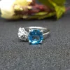 Cluster Rings 925 Sterling Silver Blue Topaz Ring Fashion Gift For Women Jewelry Rose Open Fine