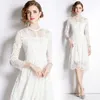 Small Stand Up Collar Lace Skirt For Women Spring And Autumn Mid Long Hollowed Out Dress