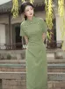 Vêtements ethniques 2023 été vert amélioré Cheongsam frais jeunes filles Jacquard style chinois robe de soirée Pograph Qipao pour les femmes fête