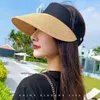 Breda brim hattar sommar tomt topp sunhat bärbara mode vikbara magiska band roll-up strandhatt kvinnor sol casual halm cap visorer