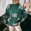 Damenpullover Pullover Frauen Weihnachten Grün Pullover Strickwaren Schneeflocke Lose Flauschig Top Trend Herbst Winter Strickpullover