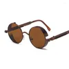 Lunettes de soleil Rondes Métal Steampunk Hommes Femmes Mode Lunettes Marque Designer Rétro Vintage Miroir UV400