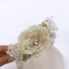 Haarspangen Handgemachte weiße kleine Perle Luxus Barock Tiara Stirnbänder Frauen große Blume Kristall Strass Haarband Krone Böhmen Kopfbedeckung514