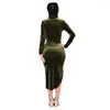 Casual Dresses Wendywu Design Women Turtleneck Long Sleeve Mid-Calf Solid Green Bias-Cut Pencil Dress