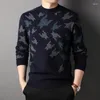 Swetery męskie MLSHP geometryczne Jacquard luksusowe okrągłe kołnierz komputer Komputer Kopite długie rękawy Casual Male Sweter 3xl