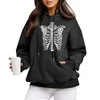 Damen Hoodies Übergroße Y2k Skelett Frauen Lose Sweatshirts Fleece Langarm Koreanische Mode Herbst Kleidung Mit Tasche Moletom