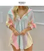 Kvinnors T-skjortor Spring Summer Printed Long Sleeve Lapel Casual Shirt Dress Ladies Single-Breasted Cardigan Oregelbundet Mini 2023