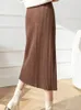 Skirts JMPRS Fall Elegant Knitted Skirt Korean Fashion Strip Mid-length Straight Faldas Mujer Vintage Solid One-step Outwear