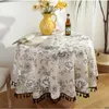 Nappe De Table Nappe De Coton En Lin Floral Avec Gland Rétro Nappe De Couverture Ronde À Manger Thé Tafelkleed