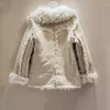 Futra jagnięce damskie wełniane wełniane płaszcz Kobiety moda lapel z długim rękawem kurtka żeńska jesienna zima ciepłe grubsze streetwearne panie beżowe beżowe płaszcze