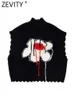 Kvinnors västar zevity kvinnor mode blommor virkning tassel ärmlös stickning väst tröja kvinnlig vågkant casual waistcoat jacka topps ct2737 230803