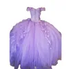 Klassische lila Quinceanera-Kleider aus der Schulter, drapiert, herzförmig, 15 Jahre, Abendkleid, Spitze, Applikationen, Rüschen, Vestido de 16 Jahre