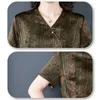 Dwuczęściowe spodnie dla kobiet Mothers w średnim wieku Silk Lux V-Neck Shirt Shirt Dwuczęściowy garnitur Elegancki zestaw sprzedaży retro T357