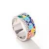 Clusterringen Mooie en unieke ring voor damesmode Gekleurde emaille vingeraccessoires Dames Stijlvolle glanzende zirconia-sieraden