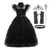 Girl's Dresses Dress for Girls Gothic Costume Kid Teen Wednesdays Addams Dance Vestidos Halloween Cosplay Robe Clothes 230803