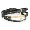 Strand Miasol Trendy Fashion Double Wrap Real Soft Leather Crystal Cross Charm Girl Armband för kvinnliga gåvor