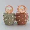 Evening Bags 2023 New Handmade Rhinestone Crystal Embellished Straw Bag Straw Bucket Bags Lady Travel Purses Handbags sac en paille femme J230804