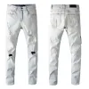 2023 Designer heren jeans hiphop mode rits gat wassen jean broek retro gescheurde vouw stiksels mannen ontwerp motorrijden cool slanke broek paars jean P1ue #