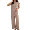 Women's Sleepwear Ladies Ice Silk Pajamas 2 Piece Set Fashion Simple Short-sleeved Home Service Autumn Round Neck Trousers Casual Wear Suit