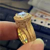 Wedding Rings Band Vintage Jewelry Silver Color 925 18K Gold Fill Cushion Shape White Topaz CZ Zircon Gemstones Ring