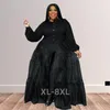 Plus Size Robes Printemps Mode Balck Mesh Patchwork Femmes Vêtements Chic À Manches Longues Maxi En Gros Dropshipp 3xl 4xl 5xl 6xl