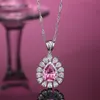 Classic Simple Water Drop Necklace High Carbon Diamond S925 Sterling Silver Cherry Pink Crystal Pendant Niche Jewelry Wholesale