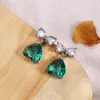 Brincos pendentes moda 925 agulha de prata coração gota de pedra verde adorável laço strass orelha brinco para mulheres joias para festa de casamento