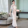 エスニック服2023伝統的な中国のビンテージQipaoドレスVestidso改善されたCheongsam National Flower Embroidery Lace Inding