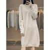 Casual Dresses FRSEUCAG Wool Women's Dress Sweater Long Loose Solid Color Cashmere Knitted V-neck Pullover Simple Line