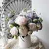Decorative Flowers 1pcs/30cm Rose Pink Silk Bouquet Peony Artificial Flower 5 Big Head 4 Small Bud Bride Wedding Home Decoration