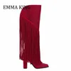 Boots Women Crystal-embellished Knee High Booties Ladies Pointed Toe Western Fringe Boots Female Catwalk Botines De Mujer 230803