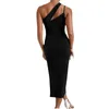 Casual Jurken Sexy Zwarte Halflange Bodycon Jurk Vrouwen Zomer Mouwloze Blackless Halter Hals Spaghetti Band Hoge Split Vestidos