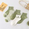 Femmes chaussettes 5 paires vert avocat INS printemps été rayé mi-tube térylène coton filles bateau chaussette décontracté respirant