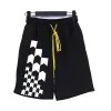 Racing rhude print checkerboard shorts men's summer new cropped pants men's summer loose sports white casual pants