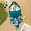 Women's Swimwear Printed Solid Color Belly Covering Conservative Tankini Swimsuit