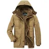 Jaquetas masculinas inverno com capuz casual quente e engrossado parka jaqueta longa de alta qualidade multibolsos justa algodão 6XL