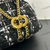 Bolsas femininas italianas com cordão de tweed e cordão, clássicas, mini penteadeiras, estojo de cosméticos, pingentes de corrente de metal dourado, tiracolo, bolsa sacoche ao ar livre, 18 cm