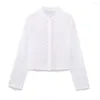 Women's Blouses Summer Sweet Ruili Shirt Round Neck Lace Edge Long-sleeved Embroidery Top Concealed Button Front Flap