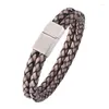 Charm Bracelets Vintage Double Layer Weave Leather Rope Mens Jewelry Stainless Steel Magnet Clasp Braided Bangles Male Wristband PS504