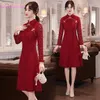 Abbigliamento etnico Donne tradizionali Qipao Stile cinese Retro Autunno Cheongsam Abito da sposa per fidanzamento da sposa Taglie forti S-4XL