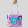 Totes Bags Casual Colorful Heart Padded Women Shoulder Designer Quilted Lady Handbags Nylon Down Cotton Tote Bag Sweet Puffy Purses