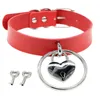 Gargantilla corazón PU cuero collares mujeres cerradura llave Goth collar redondo Punk gran declaración en el cuello joyería de moda