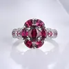 Cluster Anéis SEASKY Jóias Finas de Alta Qualidade Natural Rhodolite Gem 925 Prata Esterlina Anel de Casamento de Noivado para Mulheres