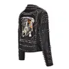 Kvinnorjackor Kvinnor Rivet Death Patch Fuax Leather Jackets för Punk Rock Rivet Streetwear High midja Korta motorcykeljackor Päls 230803