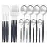 Dinnerware Sets Black Gold 16Pcs Fork Knife Coffee Spoon Cutlery Set 18/10 Stainless Steel Western Kitchen Tableware Dinner