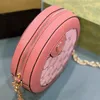 Pink Circular Ophidia Handbag Woman Luxury Shoulder Bag Utsökta Mini Crossbody Bag Kvinnliga plånböcker med Canvas Chain Leather Matching